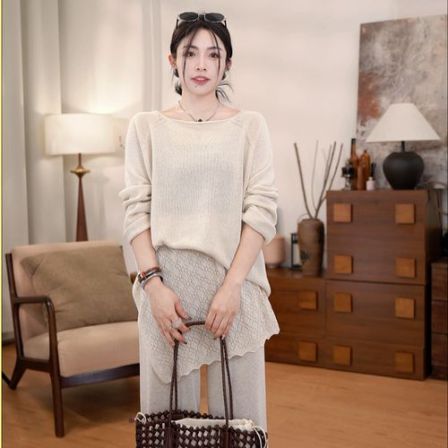 【瞿老板】气质莱赛尔设计感屁帘时尚休闲显瘦套头两件套A31201