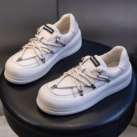 圆头时尚浅口百搭纯色女鞋厚款小白鞋春秋季单鞋3573