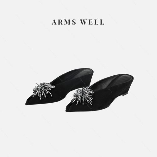 ARMS WELL王囡囡 黑色尖头钻花高跟鞋（跟高:6.5cm）S710G主图