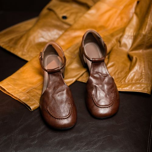 【牛皮仙】跟高3cm/春夏季新款真皮包头凉鞋女低跟百搭中空小皮鞋主图