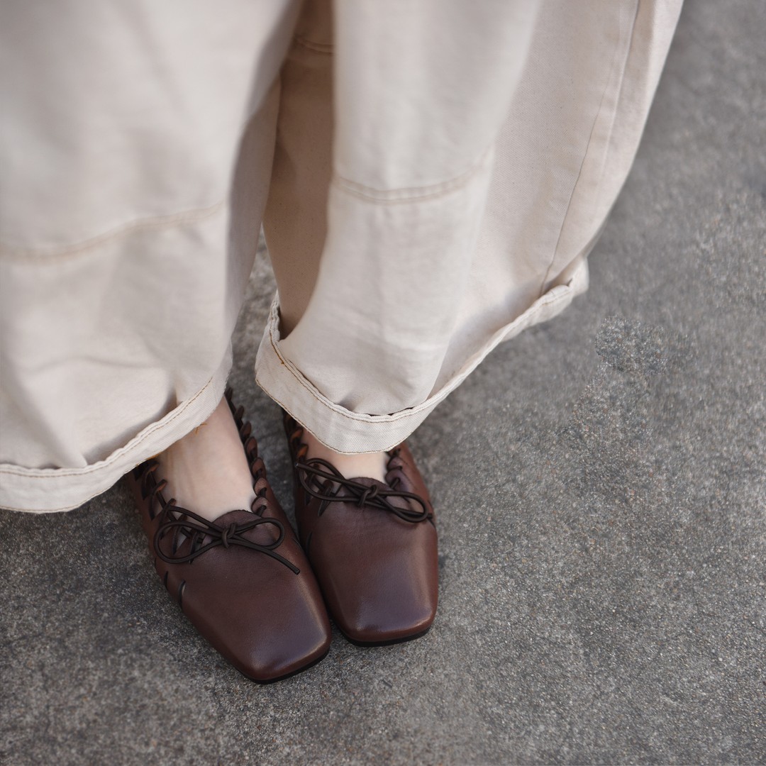 Artmu阿木原创复古蝴蝶结镂空方头单鞋浅口平底豆豆鞋新款9819-3主图