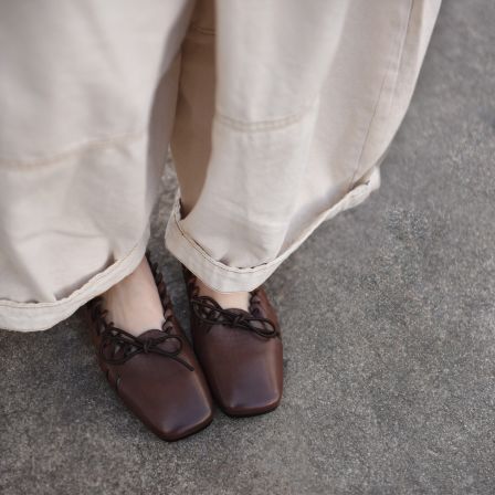 Artmu阿木原创复古蝴蝶结镂空方头单鞋浅口平底豆豆鞋新款9819-3