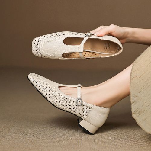 方头通用春夏浅口单鞋粗跟复古风简约软面2026春秋季新款主图