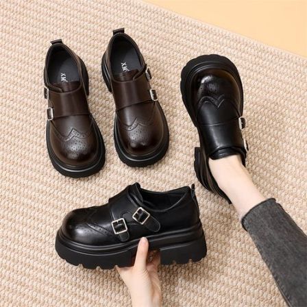 厚底一脚蹬乐福鞋女2026新款春季复古英伦风单鞋增高小个子小皮鞋