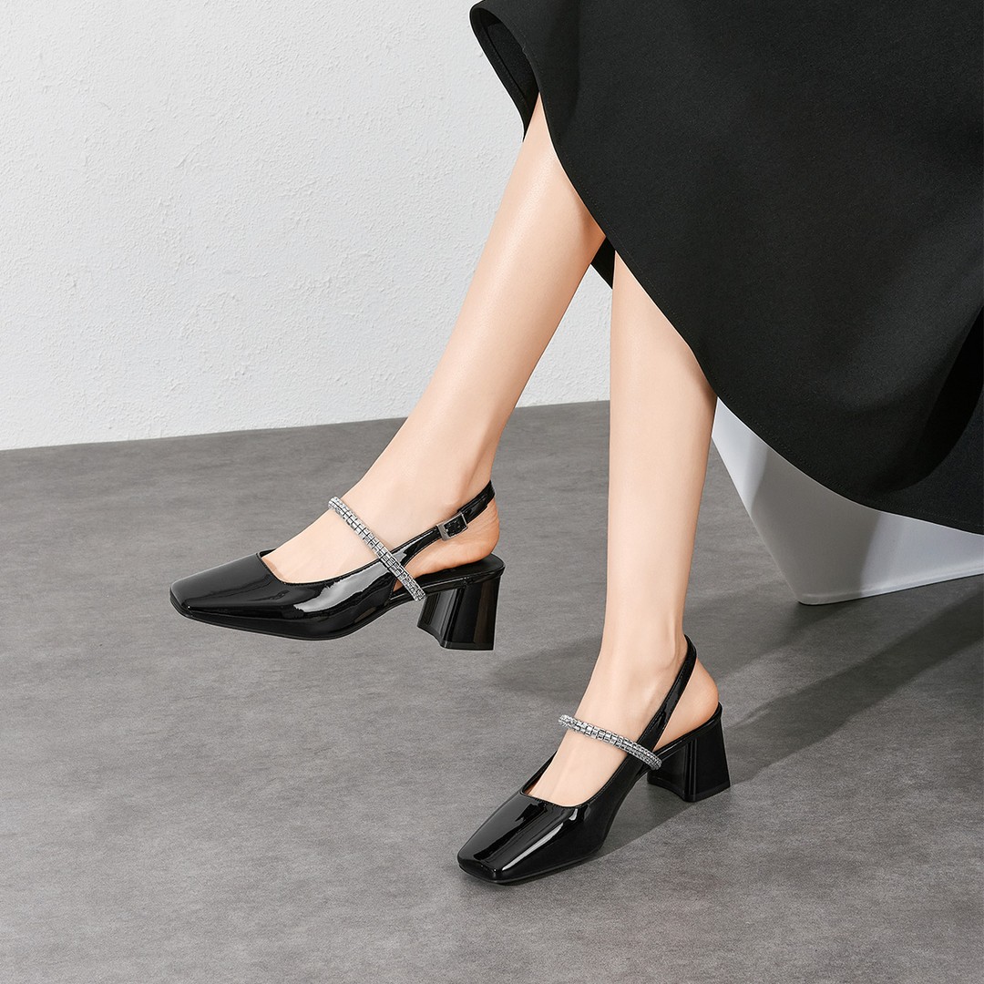 一字带百搭包头后空凉鞋女新款简约方头水钻玛丽珍鞋6C179主图