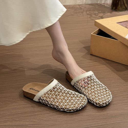 小众编织镂空网纱凉拖鞋女鞋子外穿2025新款夏季平底透气包头凉鞋主图