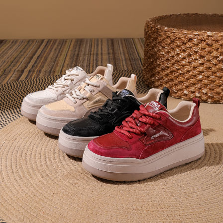 春季新款百搭厚底5cm女士系带小白鞋板鞋单鞋防滑耐磨1271