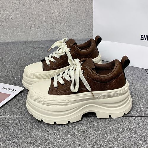 真皮增高7cm欧美风时尚休闲鞋女2025秋季拼接松糕底休闲鞋潮鞋主图