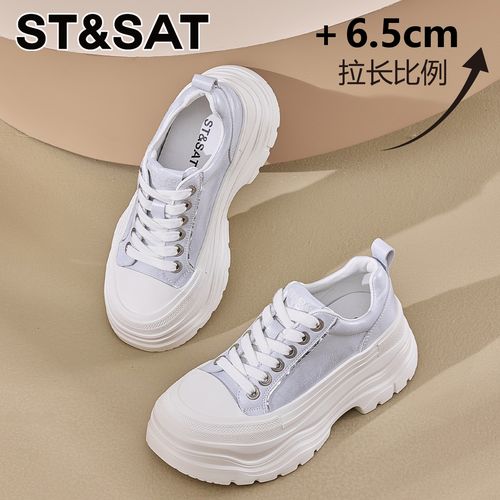 星期六厚底真皮耐磨休闲鞋女款2026新款春季帆布鞋增高松糕老爹鞋主图