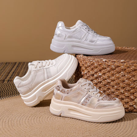 时尚休闲鞋春季低帮女鞋透气水钻厚底鞋25567