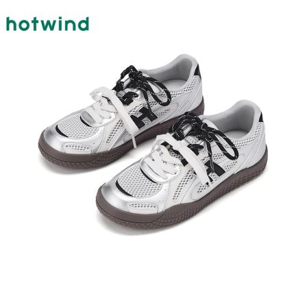 热风银色德训鞋2026年春季新款网面透气轻便薄底女鞋H14W26V03
