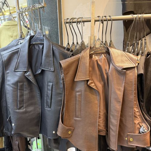 【大度定制】春季新款翻领休闲时尚无袖皮马甲女主图