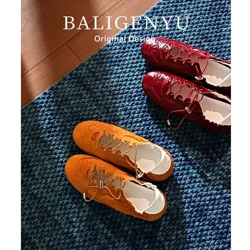 羊皮德训鞋女2026春夏新款软底镂空松紧带复古红色休闲板鞋主图