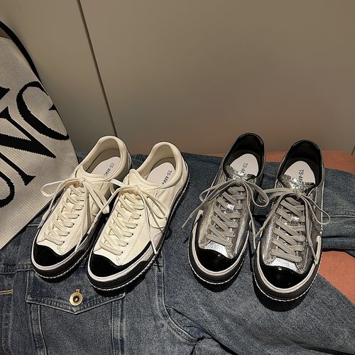 TS女鞋小香风2026春季新款简约平底休闲百搭撞色板鞋小白鞋主图