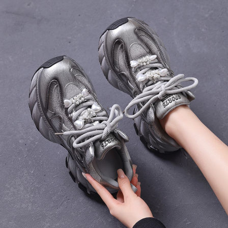 （镇店之宝）全皮增高老爹鞋贴钻时尚百搭小个子运动休闲女鞋5036-1