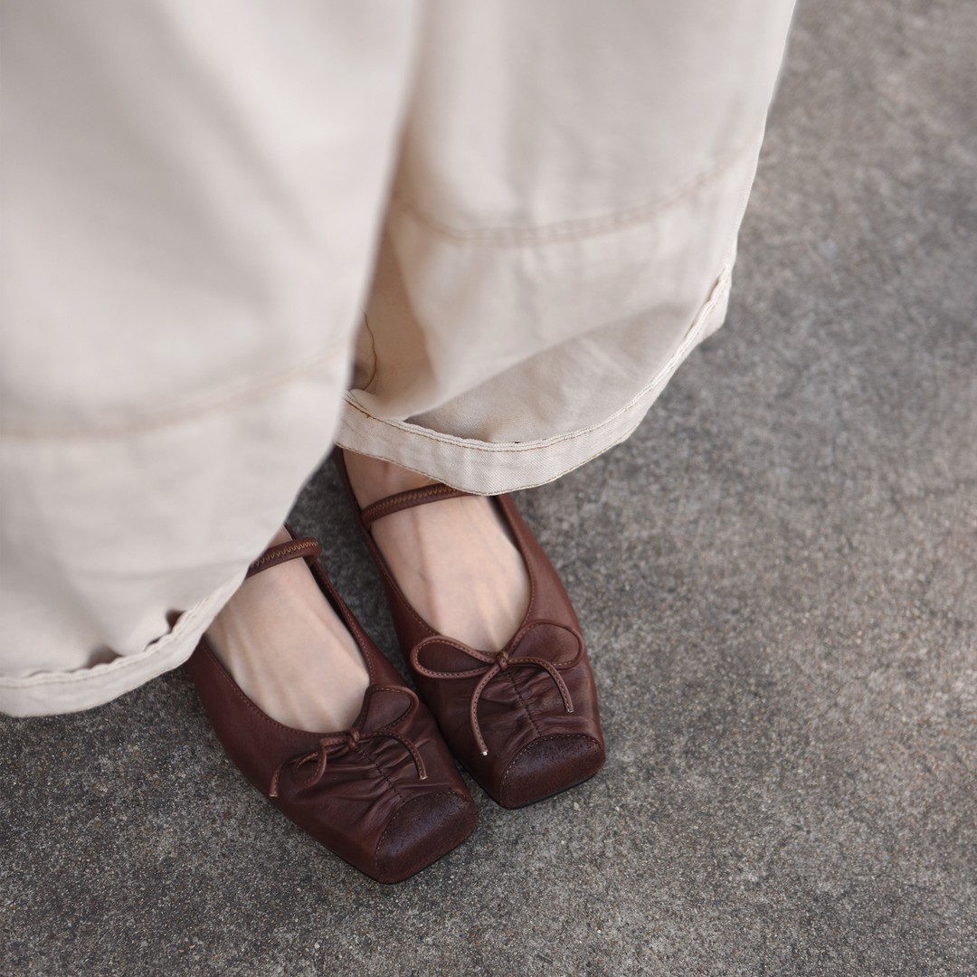 Artmu阿木原创水洗牛皮蝴蝶结方头玛丽珍鞋女平底浅口单鞋3383-1主图