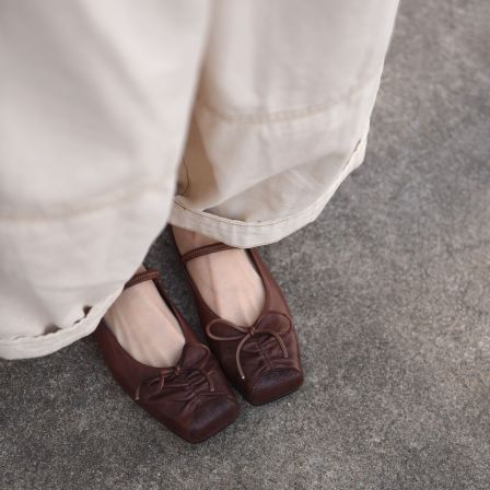 Artmu阿木原创水洗牛皮蝴蝶结方头玛丽珍鞋女平底浅口单鞋3383-1