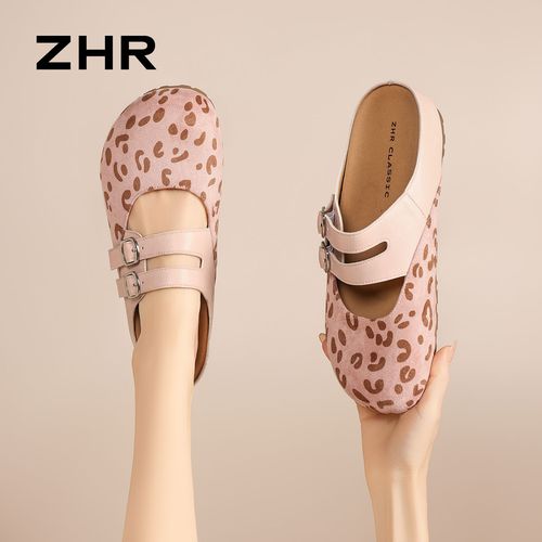 ZHR/则则豹纹勃肯鞋2026新款女春季外穿拖鞋软底双扣内增高博肯鞋主图