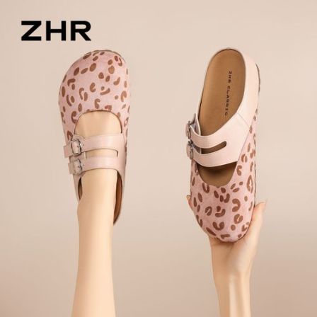 ZHR/则则豹纹勃肯鞋2026新款女春季外穿拖鞋软底双扣内增高博肯鞋