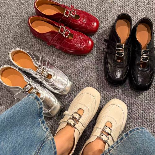 XMM【抓皱牛皮鞋】法式小皮鞋时尚百搭韩版单鞋休闲平底真皮G79-669主图