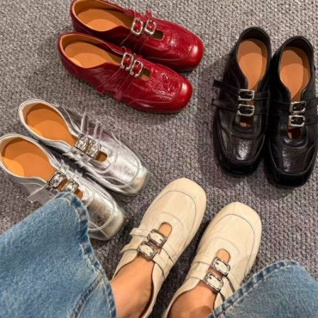 XMM【抓皱牛皮鞋】法式小皮鞋时尚百搭韩版单鞋休闲平底真皮G79-669