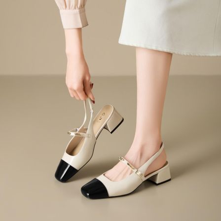 卓诗尼2026时尚春季新款百搭法式粗跟包头玛丽珍小香风女单鞋凉鞋