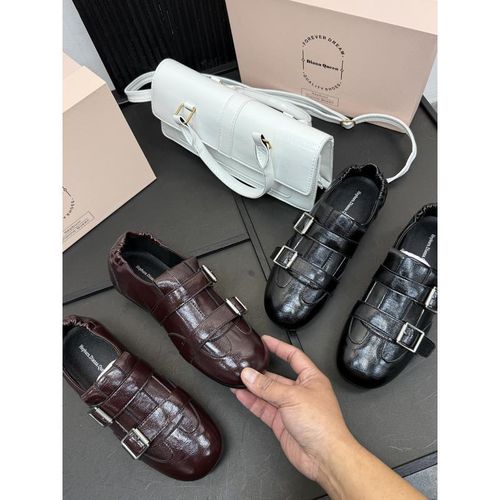 早春新款复古英伦风布洛克乐福鞋双扣带小皮鞋方头单鞋女27497主图