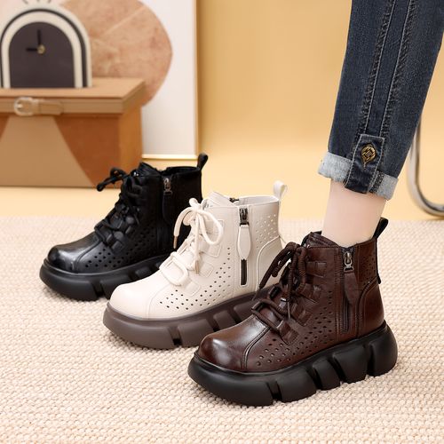 2026春季新款镂空马丁靴女透气厚底增高复古风百搭短筒靴平底休闲主图