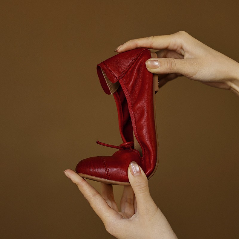 大婉酱微胖定制  法式温柔风平底玛丽珍鞋女真皮浅口单鞋芭蕾舞鞋主图