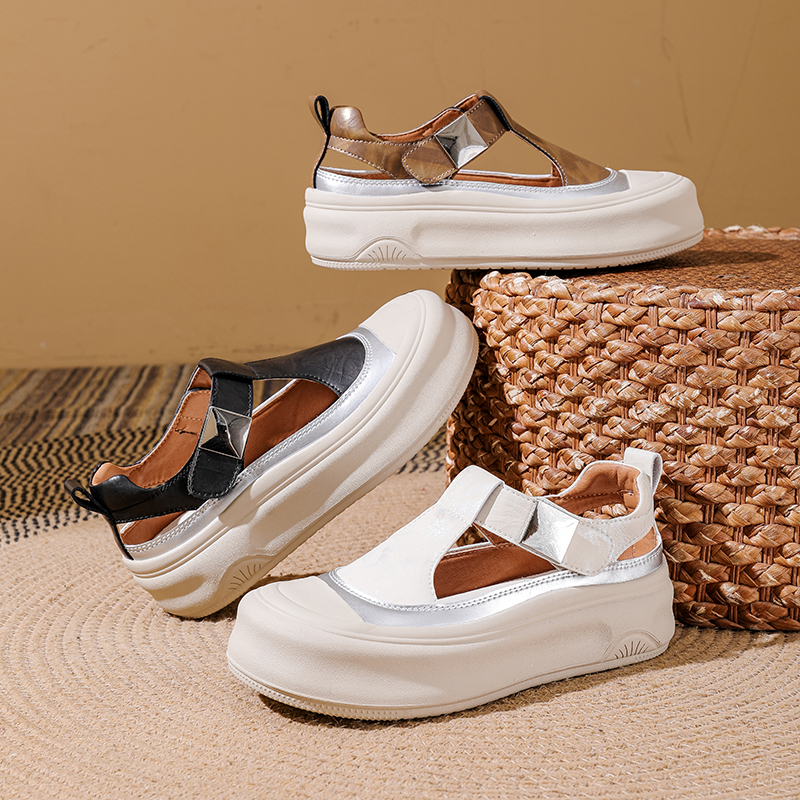 新款休闲厚底4.5cm增高透气百搭女款时尚凉鞋板鞋3033主图