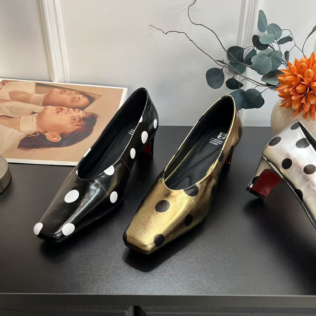 【Timelesss】2026新款波点复古拼色牛皮气质百搭方头粗跟单鞋4cm主图