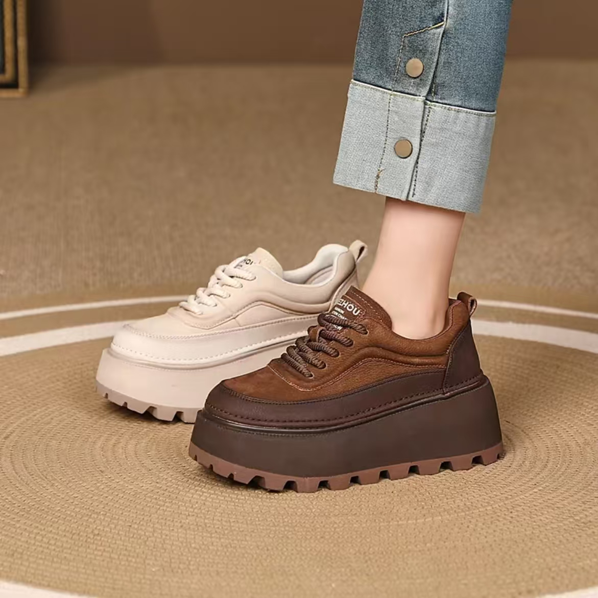 （巧克力）春季增高厚底松糕女鞋真皮单鞋英伦风牛皮女鞋25012主图