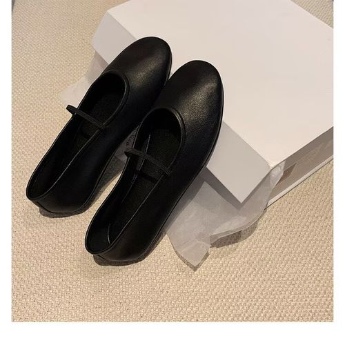 极简一字带软底玛丽珍单鞋女小跟鞋平底浅口鞋黑色主图