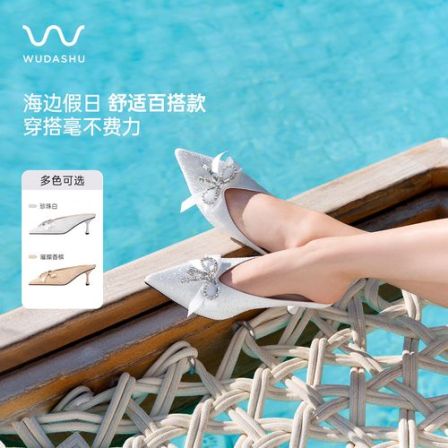 吴大叔2026夏季时尚外穿水钻网纱拖鞋半拖包头高跟百搭气质女凉拖