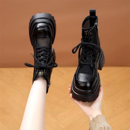 小个子12CM厚底内增高网纱马丁靴女2026新款镂空透气夏季薄款短靴