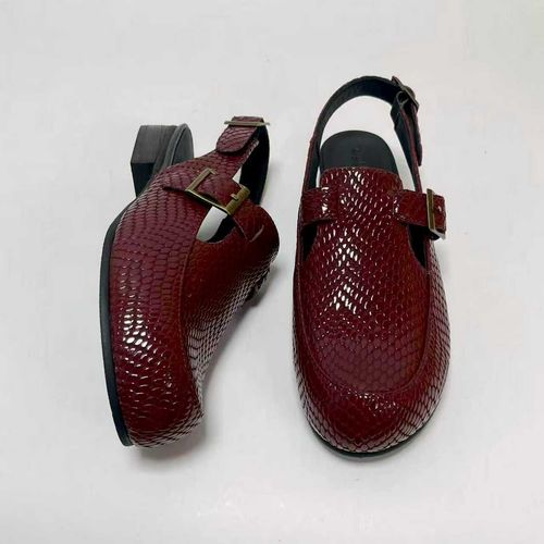 ESKEIN春夏季蛇纹凉皮鞋大码女鞋宽脚胖脚包头凉鞋复古文艺纯手工主图