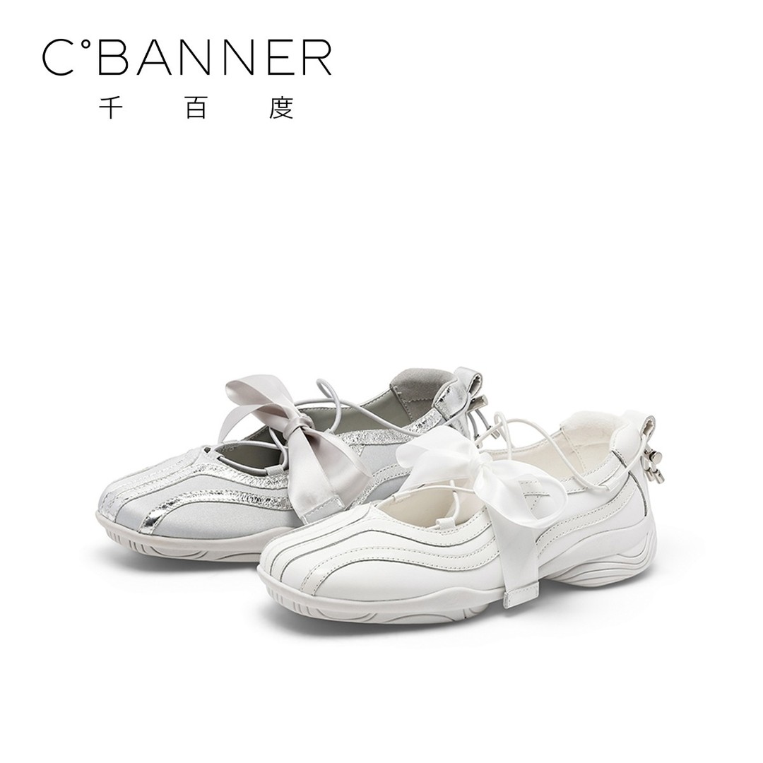 千百度休闲鞋女 2026 春季新款潮流轻便蝴蝶结设计感芭蕾风休闲鞋主图
