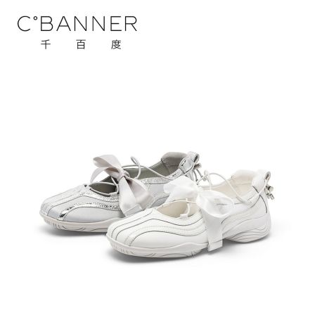 千百度休闲鞋女 2026 春季新款潮流轻便蝴蝶结设计感芭蕾风休闲鞋