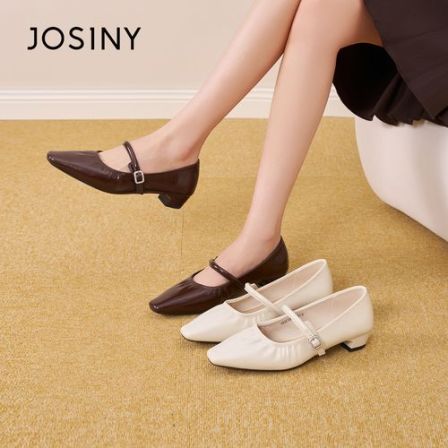 卓诗尼复古方头玛丽珍鞋女2026新款春季低跟浅口单鞋法式百搭女鞋