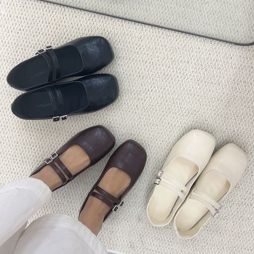 2026春季新款双排扣带软底玛丽珍鞋女法式配裙子方头平底浅口单鞋主图