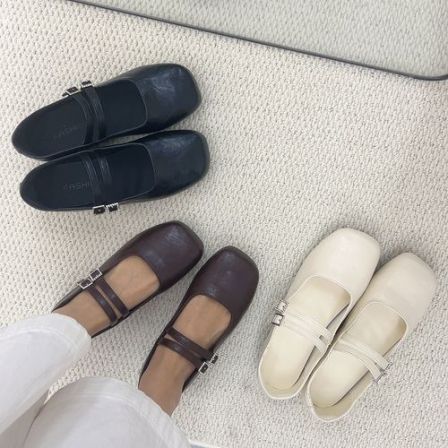 2026春季新款双排扣带软底玛丽珍鞋女法式配裙子方头平底浅口单鞋