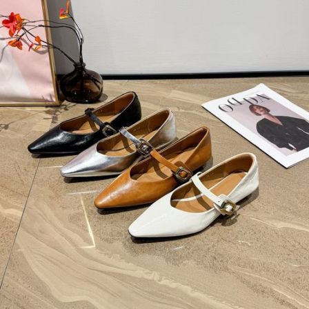 2026春季气质款尖头一字带中跟单鞋平底高跟跟鞋百搭低跟玛丽珍鞋