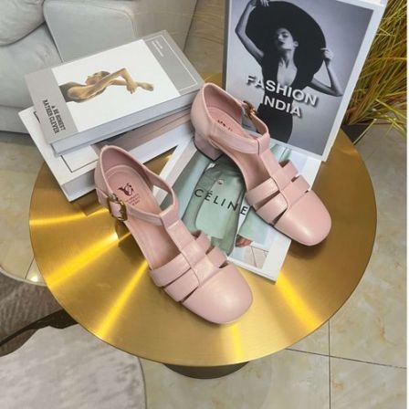 跟5cm高全羊皮夏纯色粗跟罗马凉鞋浅口方头百搭气质买1赠3