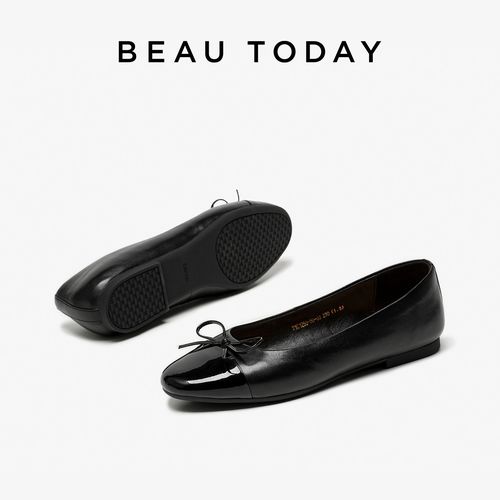 BeauToday【羊皮】浅口玛丽珍女鞋平底柔软尖头显气质蝴蝶结小皮鞋主图