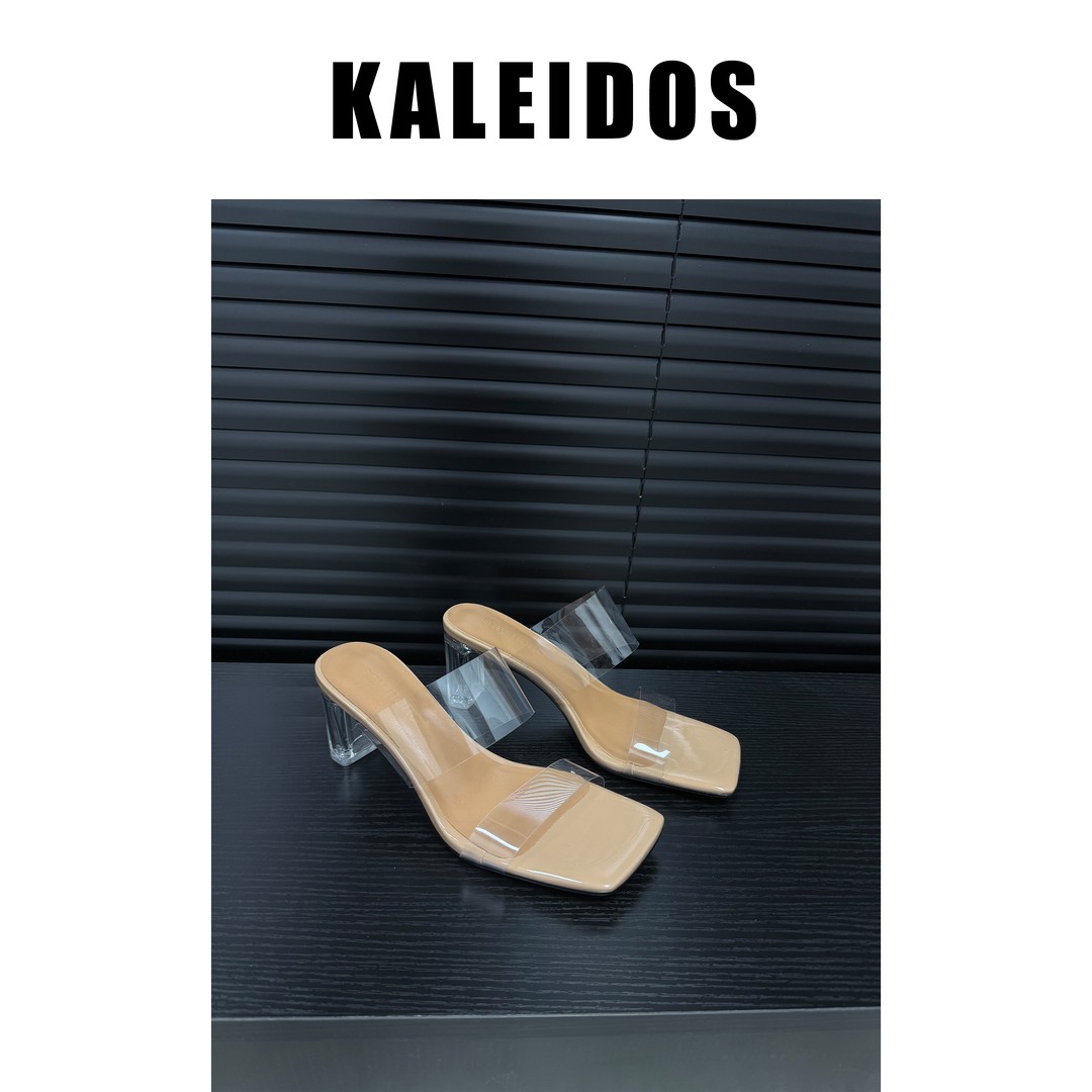 KALEIDOS 透明跟一字带拼色加厚超舒适好穿不累脚凉鞋6.5cm主图