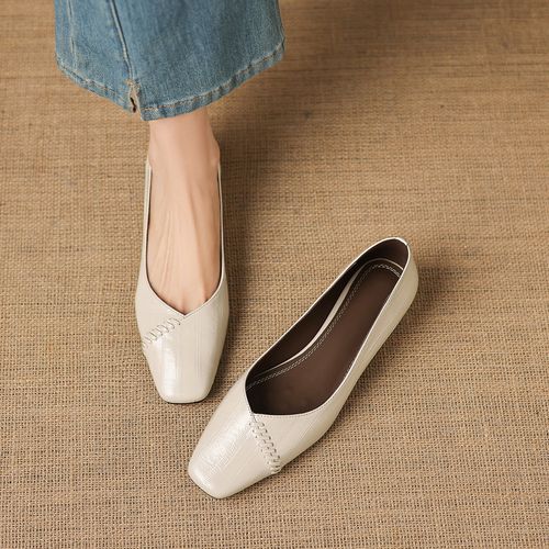 羊皮~2.5cm春秋新款法式方头浅口单鞋软底米白色低跟百搭真皮女鞋主图