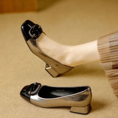 2026春季新款拼色高跟鞋女低跟时尚性感宴会方头小跟单鞋6138-23