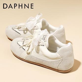 达芙妮真皮复古德训鞋女款2026春季爆款轻便显脚小软底运动阿甘鞋
