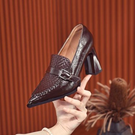 【DUOSI】8公分气质方根高跟鞋春季尖头复古单鞋女高跟鞋粗跟302-9