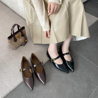 粗跟尖头浅口单鞋女2025新款秋季法式小皮鞋气质玛丽珍鞋子3591